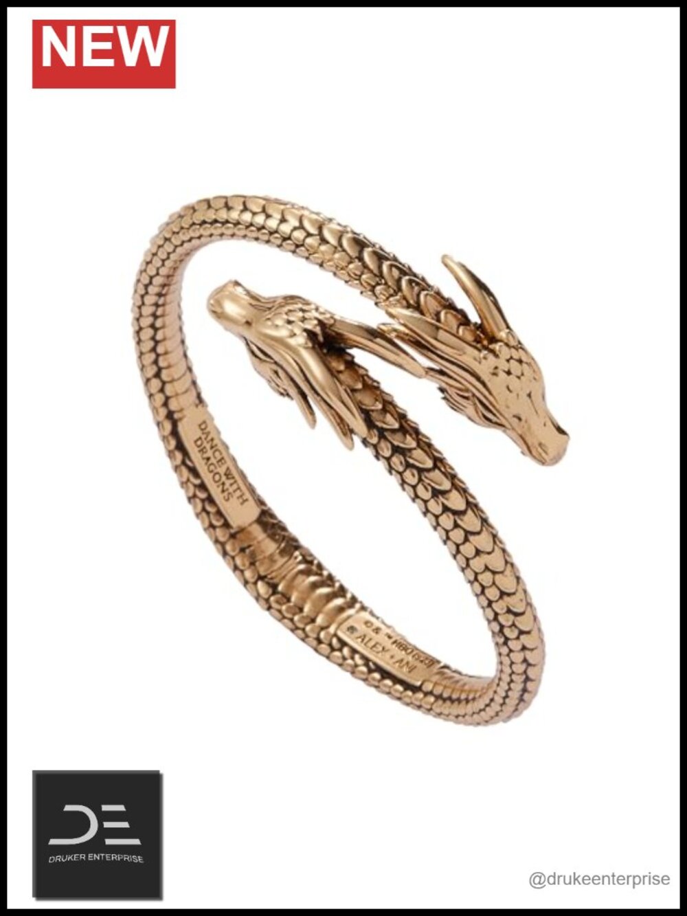 Expandable Bypass Cuff Bracelet, Brass, Engraved Dragon Design